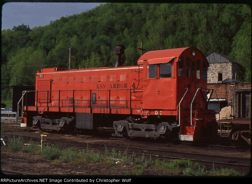 Ann Arbor Alco S-3 #7 at Elberta MI June 1978